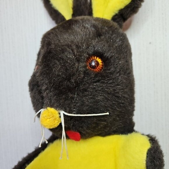 Vintage Easter Bunny Rabbit Plush Chocolate Brown Orange Spangled Eyes 23" Large - Picture 2 of 12